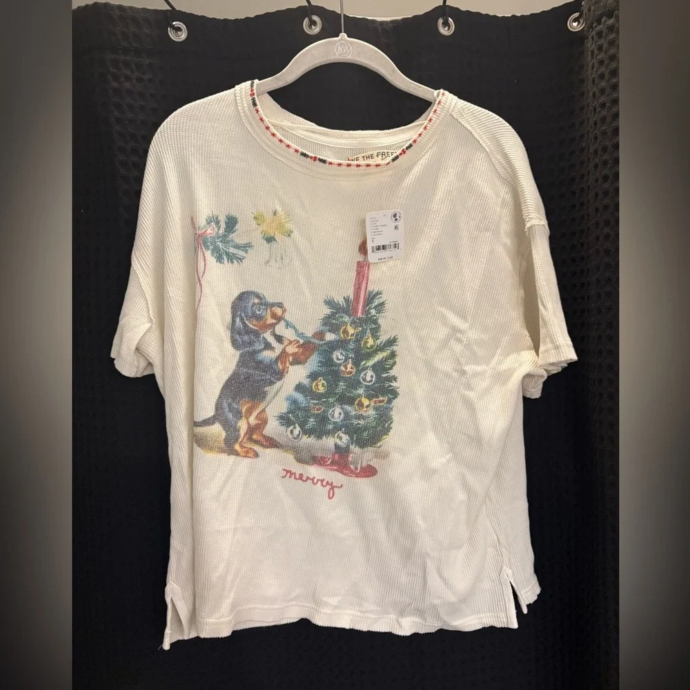 Free People We The Free Merry Meowy Tee Small Color: Ivory Combo NWT - Picture 5 of 8